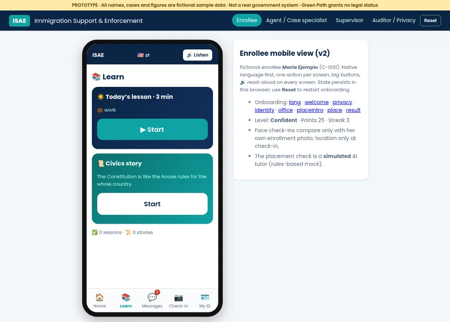 Prototype English lesson screen