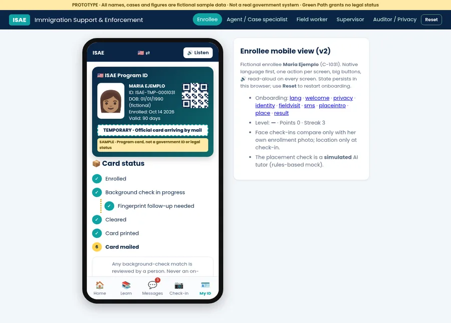 Prototype temporary ID card with a photo and a progress tracker