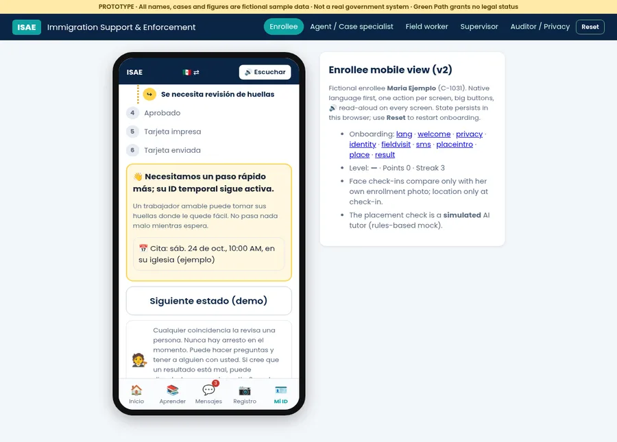 Prototype screen in Spanish scheduling a fingerprint follow-up